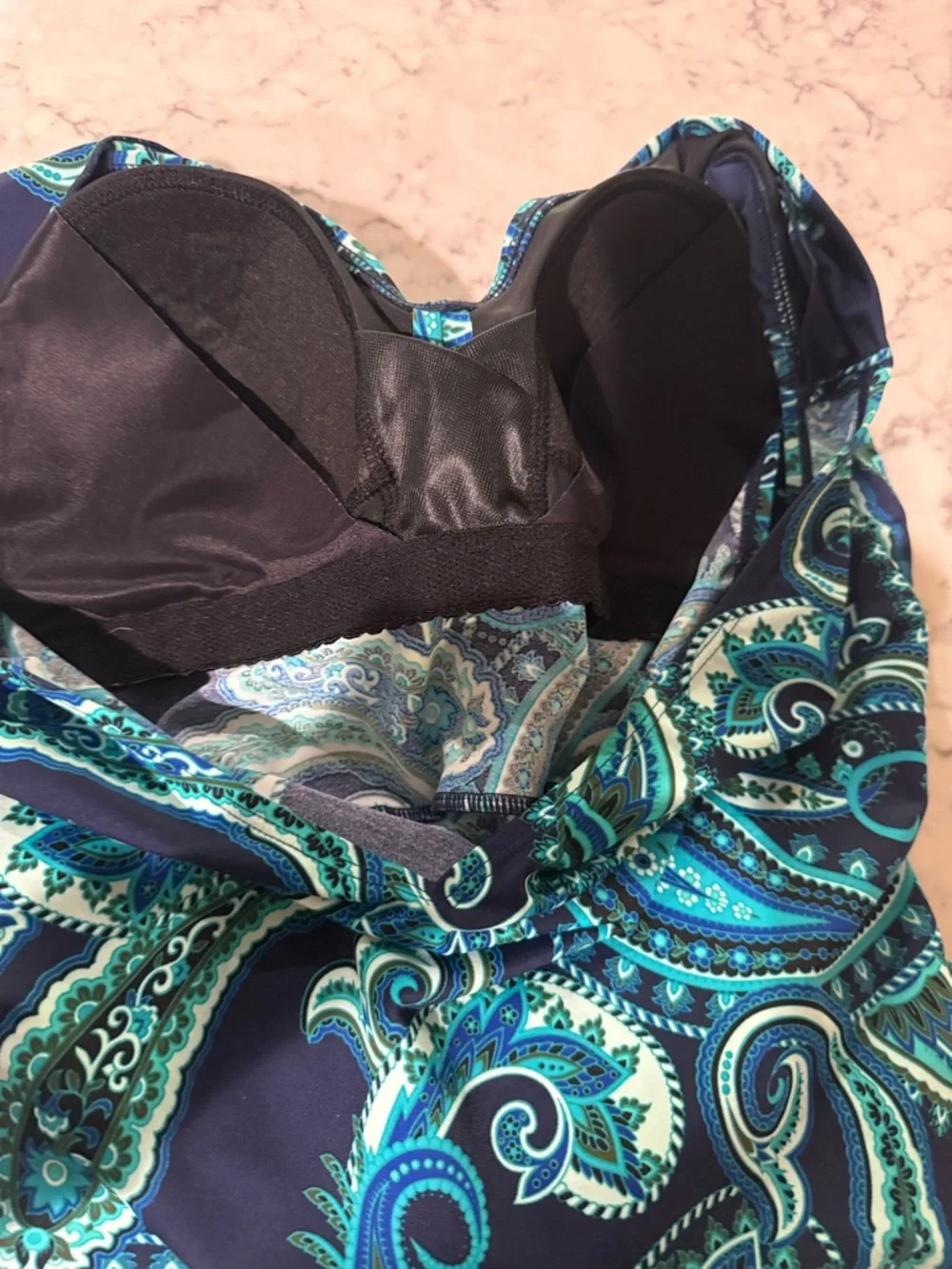 Lands' End Women Slender Surplice Blue Paisley Tunic One Piece Swimsuit 16D NWOT